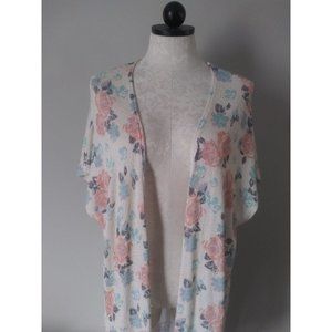Women's Freshman 1996 Long Cardigan Floral Print Short Sleeve Size M